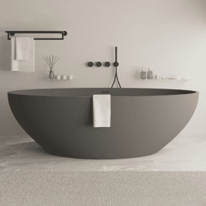 black oval stone bathtub
